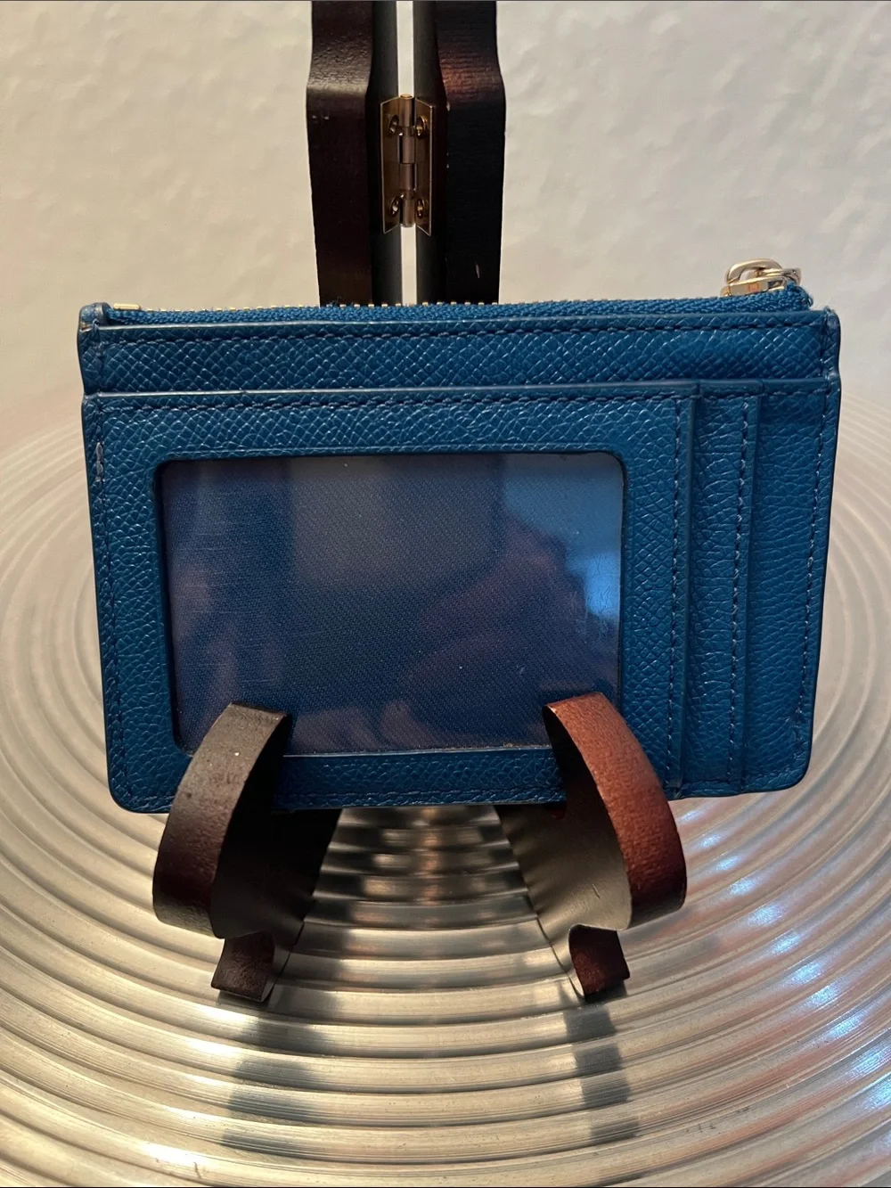 Coach Pebbled Leather Zip Card & Key Pouch in Teal